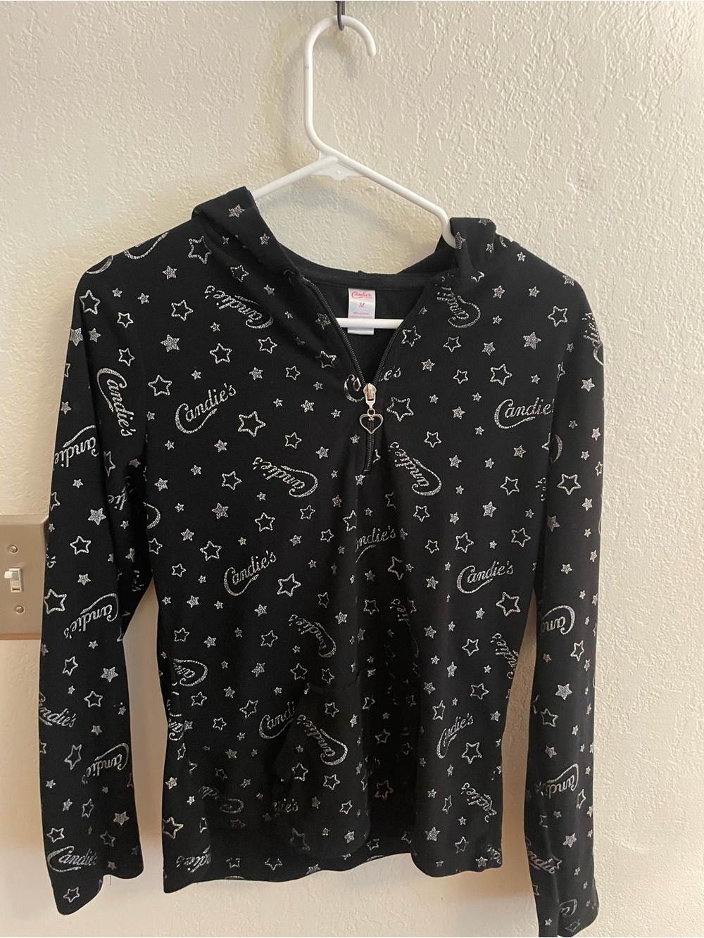 Y2K Candie's Black Star-Print Half-Zip Hoodie